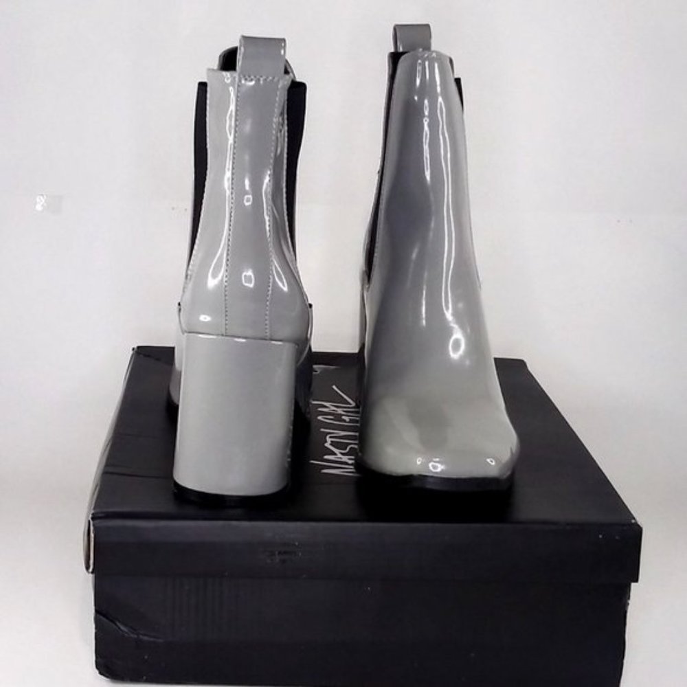 NASTY GAL | Gray Square Toe Heeled Chelsea Boots - Picture 3 of 8